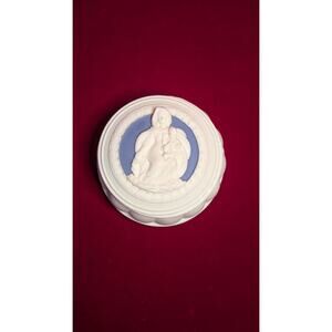 Della Robbia Style Madonna And Child Trinket Box Blue White Ceramic
